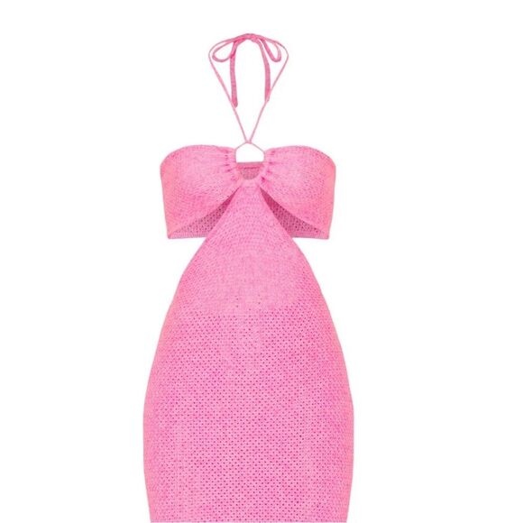 Victor Glemaud Pink Cotton Knit Cutout Midi Dress Size Medium Halter - Picture 5 of 6